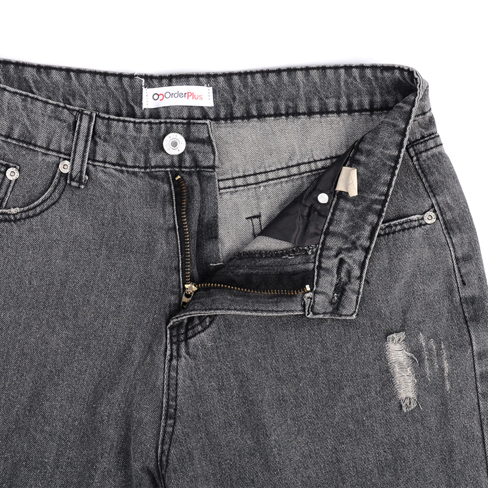 Vaskede lyse straight-leg jeans med mellemhøj talje
