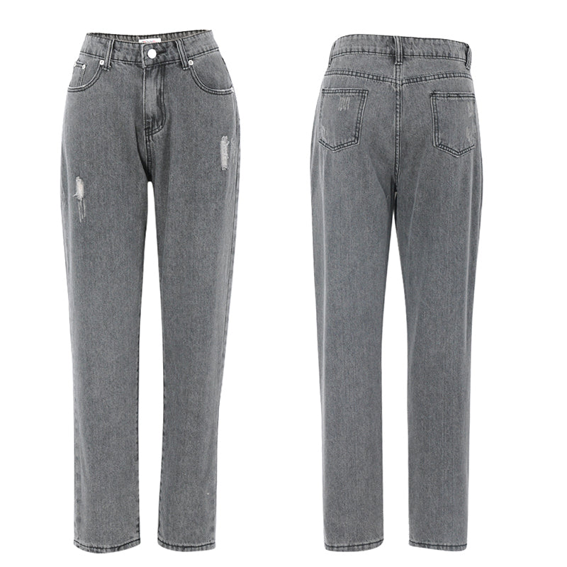Vaskede lyse straight-leg jeans med mellemhøj talje