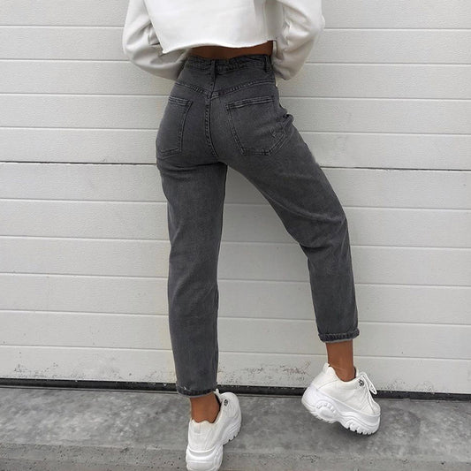 Washed Light-colored Straight-leg Mid-rise Jeans