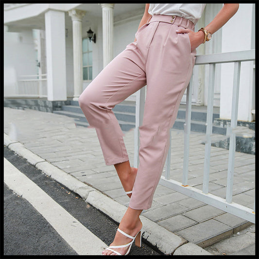 Pink High Waist Slim Cropped Trousers Spring And Summer New Foot Pants