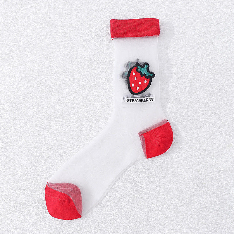 Crystal Glass Silk Sunscreen Ultra-Thin Cartoon Cotton Socks