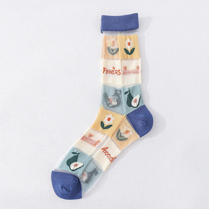 Crystal Glass Silk Sunscreen Ultra-Thin Cartoon Cotton Socks