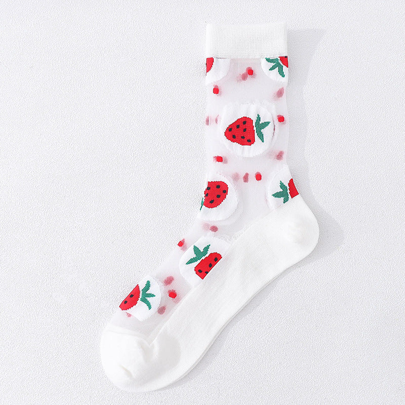 Crystal Glass Silk Sunscreen Ultra-Thin Cartoon Cotton Socks