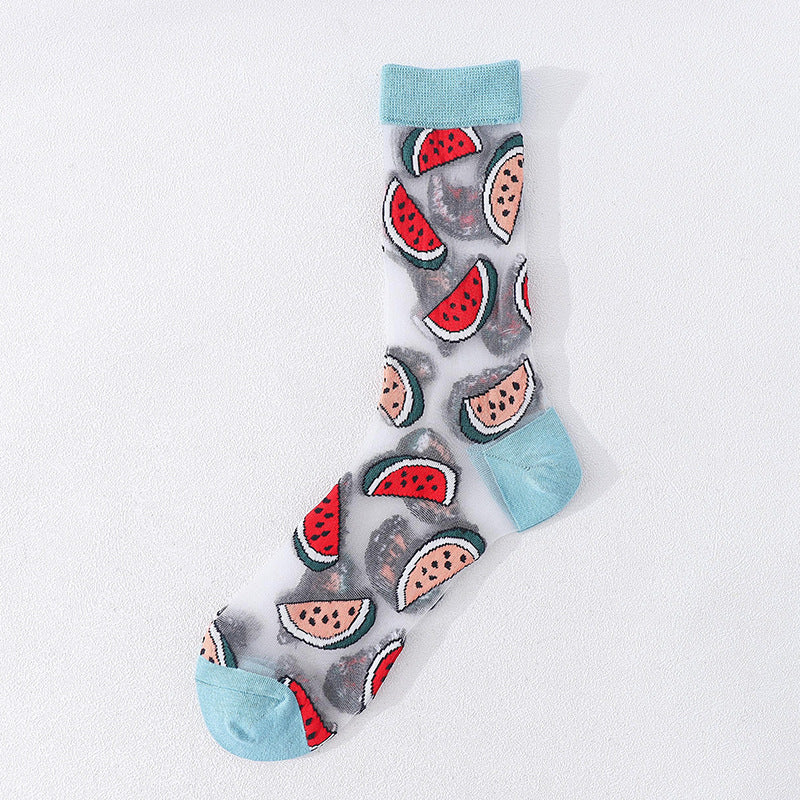 Crystal Glass Silk Sunscreen Ultra-Thin Cartoon Cotton Socks