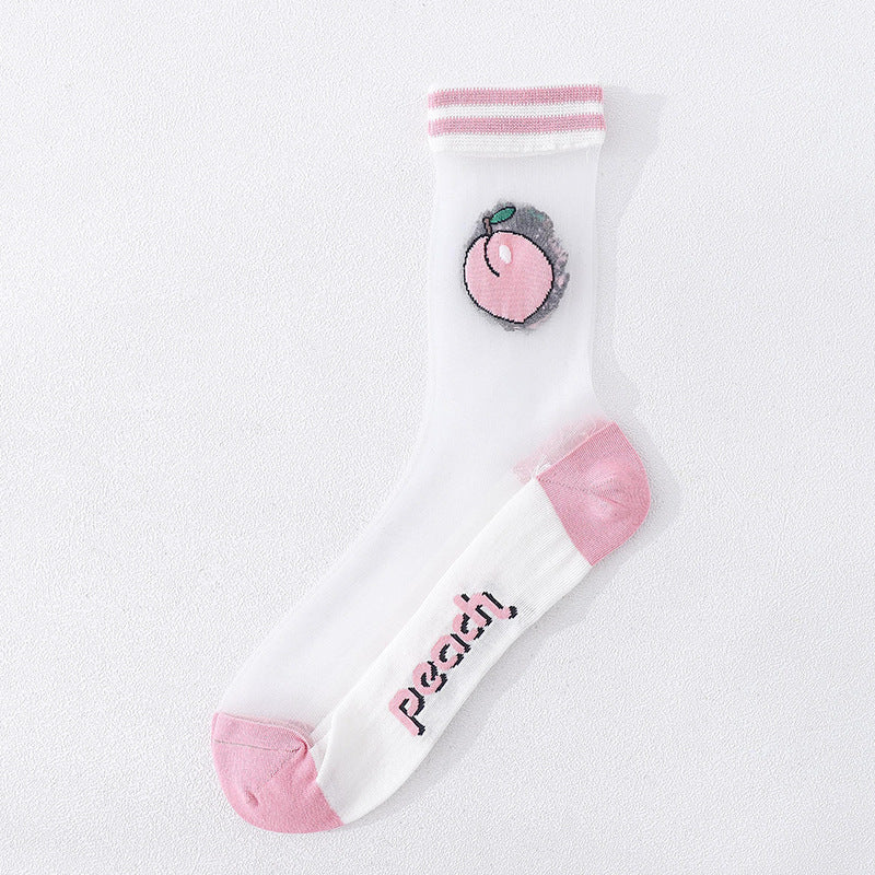 Crystal Glass Silk Sunscreen Ultra-Thin Cartoon Cotton Socks