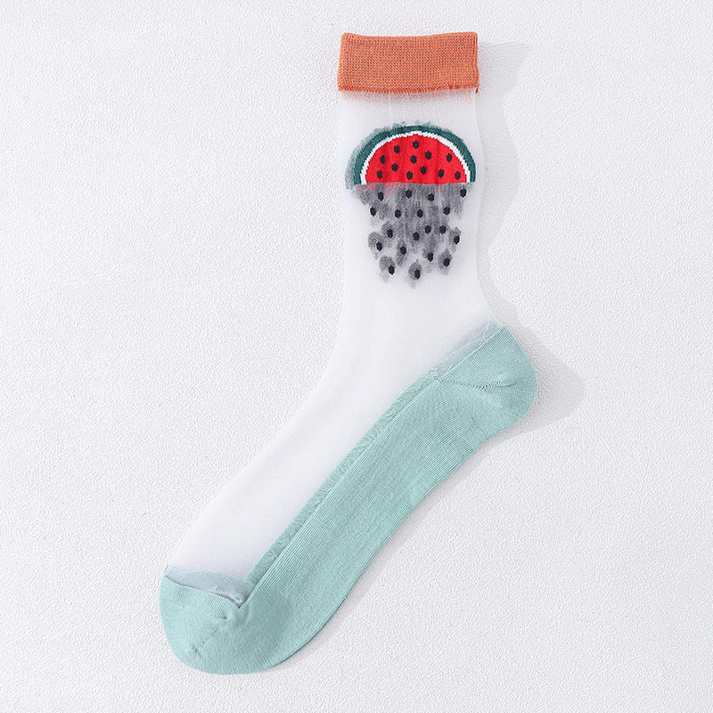Crystal Glass Silk Sunscreen Ultra-Thin Cartoon Cotton Socks