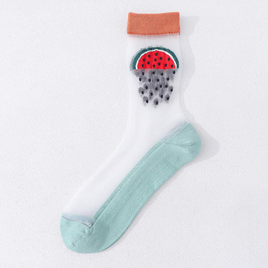 Crystal Glass Silk Sunscreen Ultra-Thin Cartoon Cotton Socks