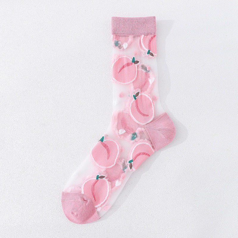 Crystal Glass Silk Sunscreen Ultra-Thin Cartoon Cotton Socks