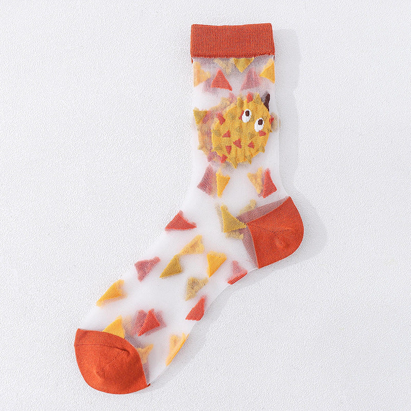 Crystal Glass Silk Sunscreen Ultra-Thin Cartoon Cotton Socks