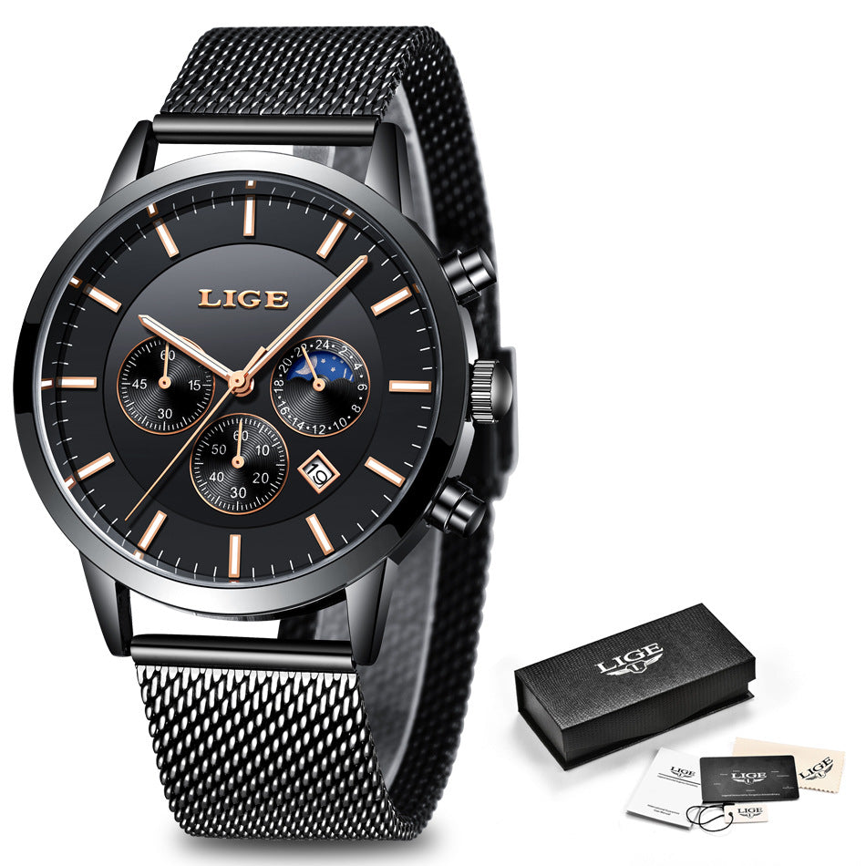 Herrepersonlighed Mode Trend Casual Vandtæt Månefase Quartz Ur Business Sportsur