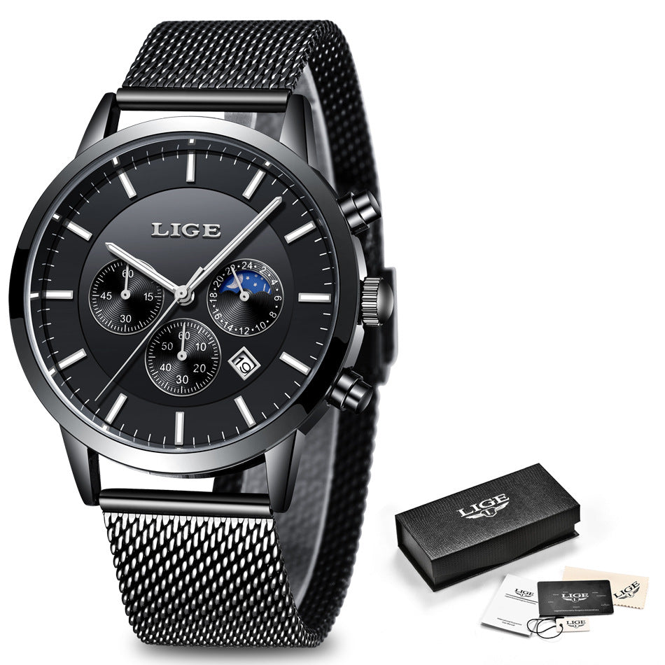 Herrepersonlighed Mode Trend Casual Vandtæt Månefase Quartz Ur Business Sportsur