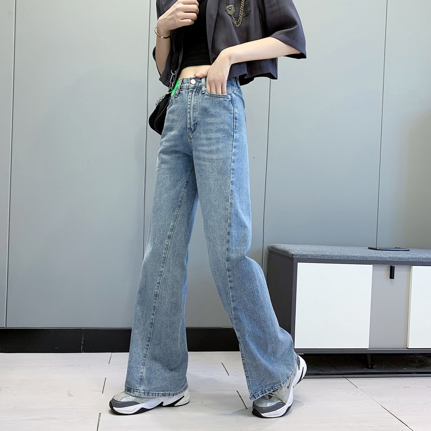 Net Red Feet Split Mopping High Waist Jeans Women Autumn
