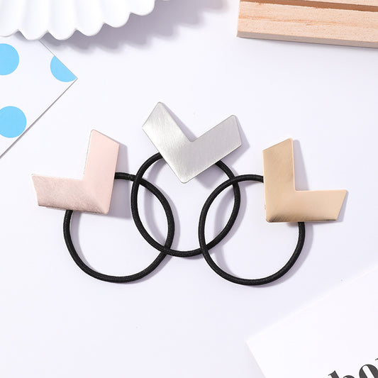 Arrow hair rope V-shaped geometric brushed metal hair ring sweet love rubber band