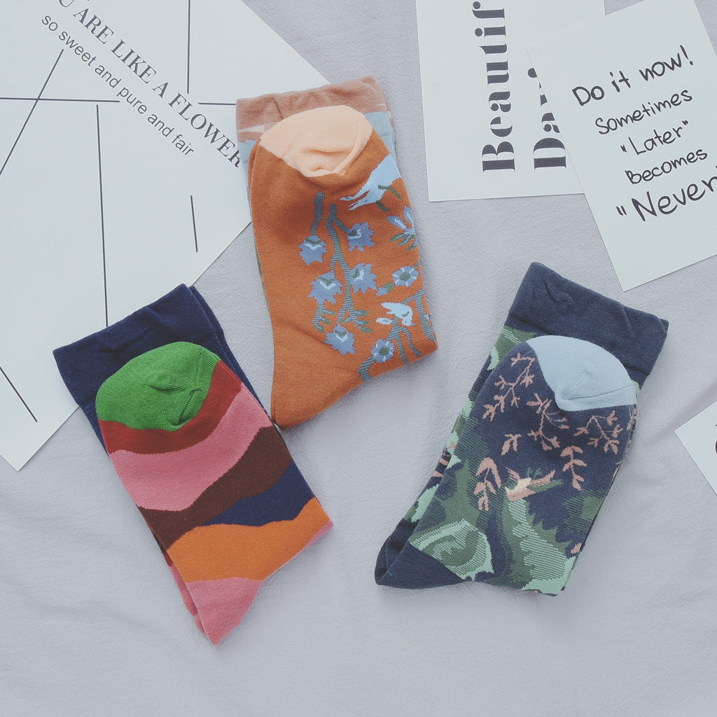 Illustration With Cotton Women's Socks Fashion All Match Women's Socks Abstract
