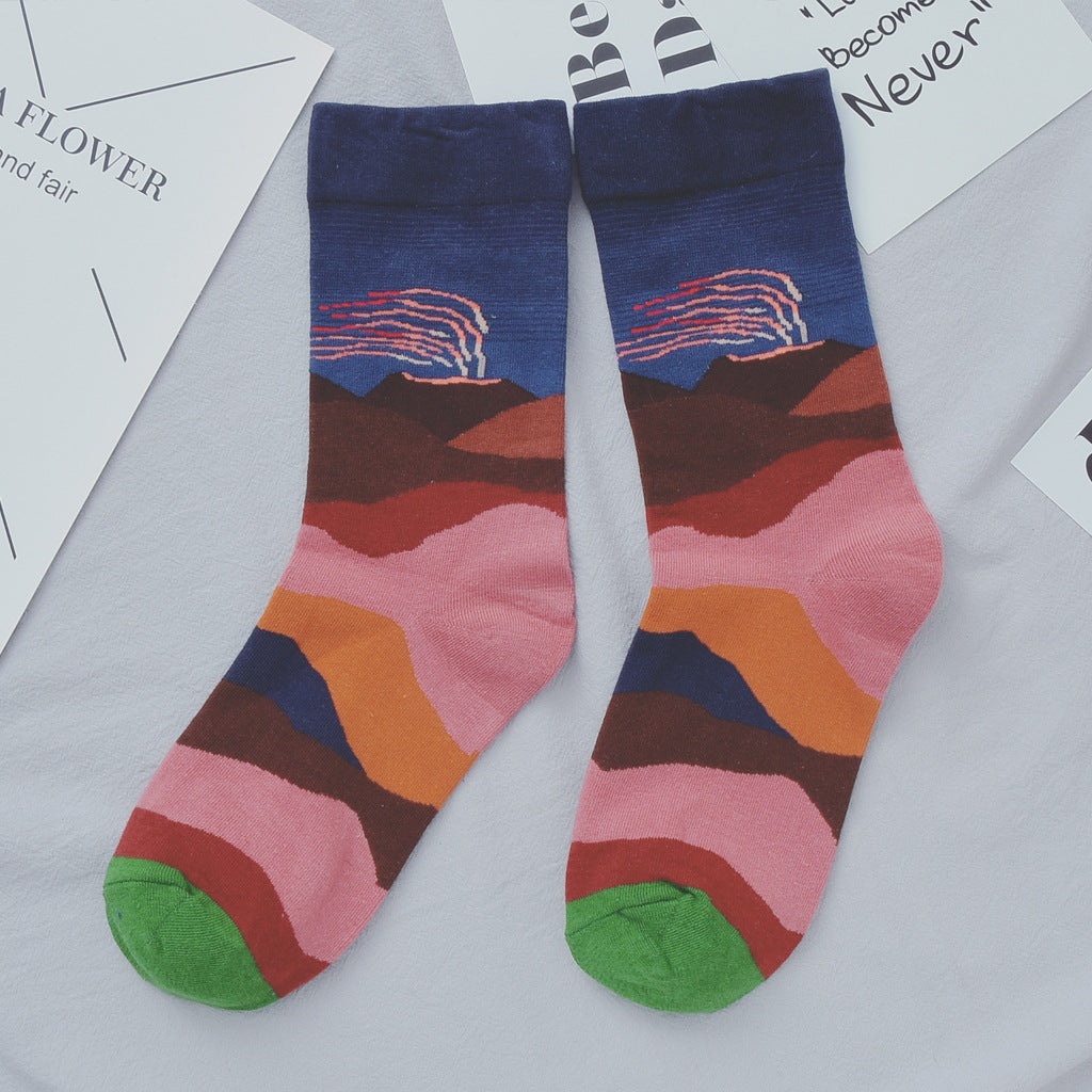 Illustration With Cotton Women's Socks Fashion All Match Women's Socks Abstract