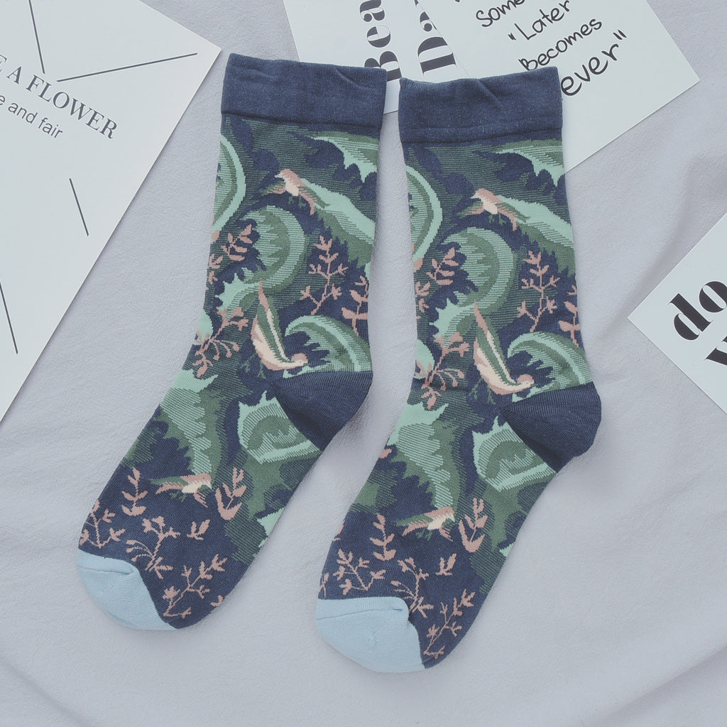 Illustration With Cotton Women's Socks Fashion All Match Women's Socks Abstract