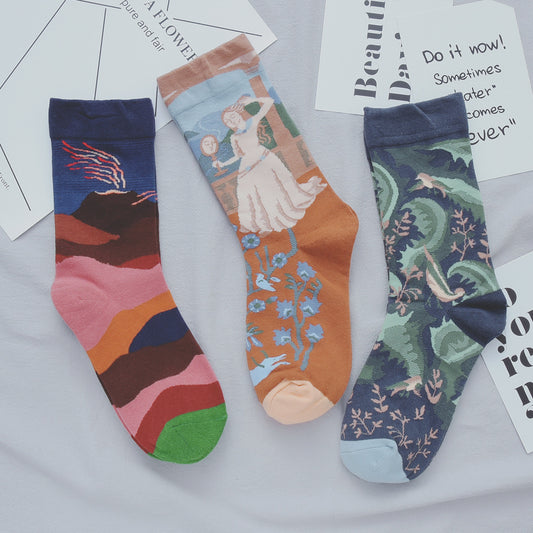 Illustration Med Bomuldsstrømper Til Kvinder Fashion All Match Kvindestrømper Abstrakte