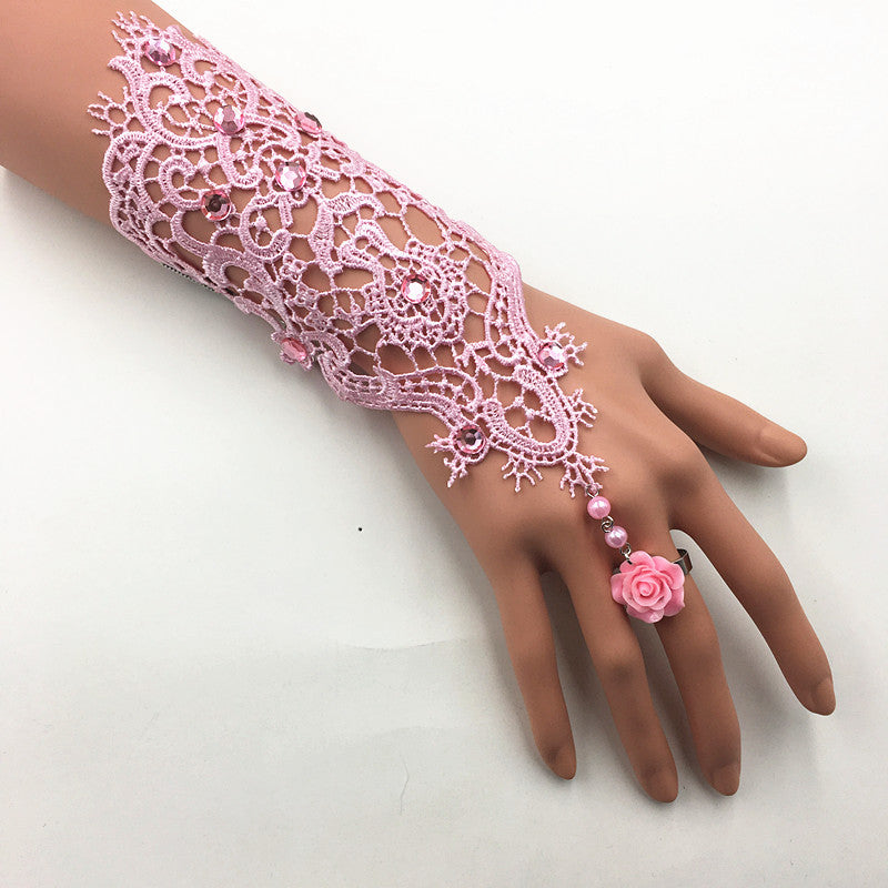 Retro Street Punk Fashion Blonder Armbånd med Roset Blomster Ring Én Kæde