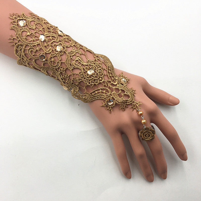 Retro Street Punk Fashion Blonder Armbånd med Roset Blomster Ring Én Kæde