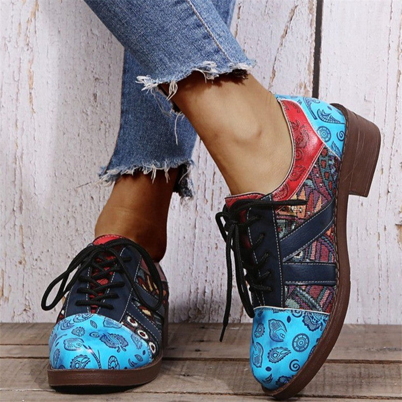 Fashion Round Toe Lace Retro Brogue Women's Shoes