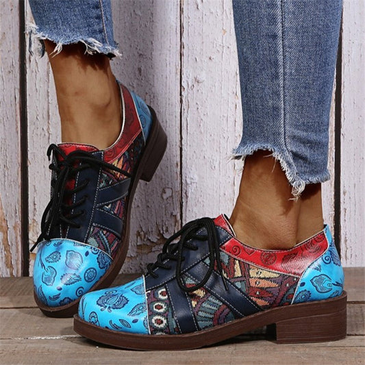 Fashion Round Toe Lace Retro Brogue Women's Shoes