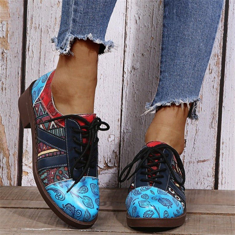 Fashion Round Toe Lace Retro Brogue Women's Shoes