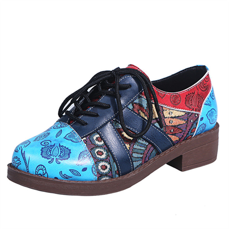 Fashion Round Toe Lace Retro Brogue Women's Shoes