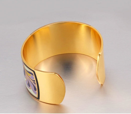 Copper Opening Color Enamel Love Bangle Bracelets