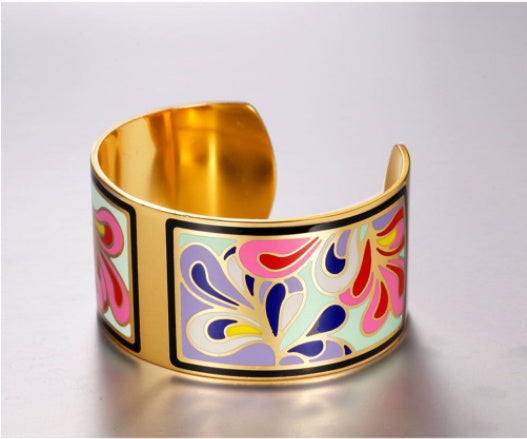 Copper Opening Color Enamel Love Bangle Bracelets