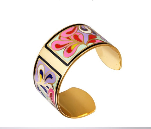 Copper Opening Color Enamel Love Bangle Bracelets