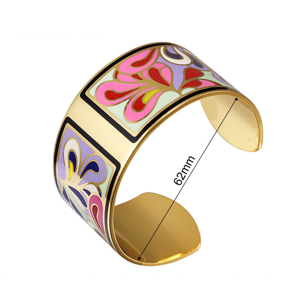 Copper Opening Color Enamel Love Bangle Bracelets