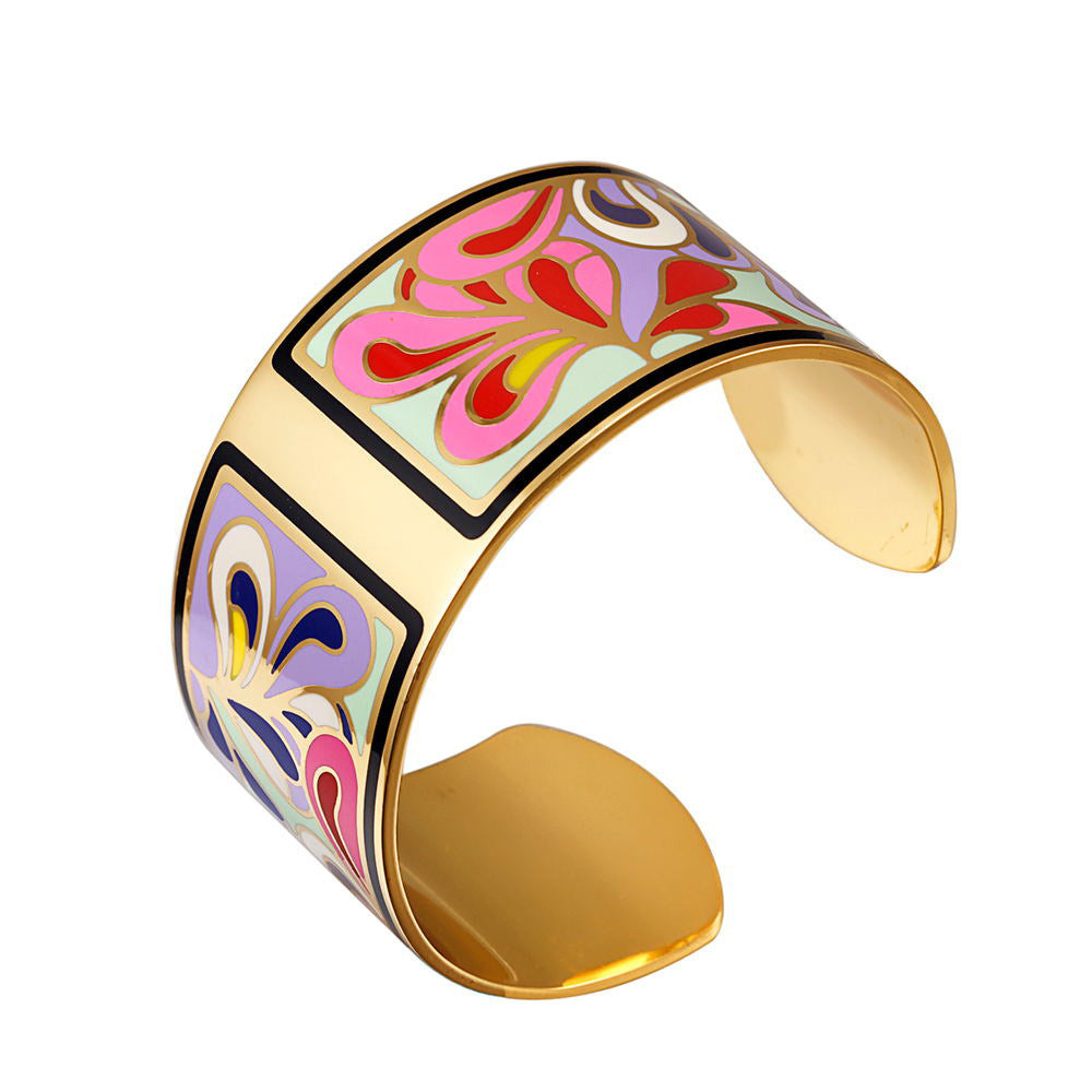 Copper Opening Color Enamel Love Bangle Bracelets
