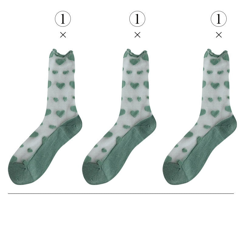 Love Socks Female Middle Tube Transparent Korean Glass Silk Ins Tide Crystal Socks