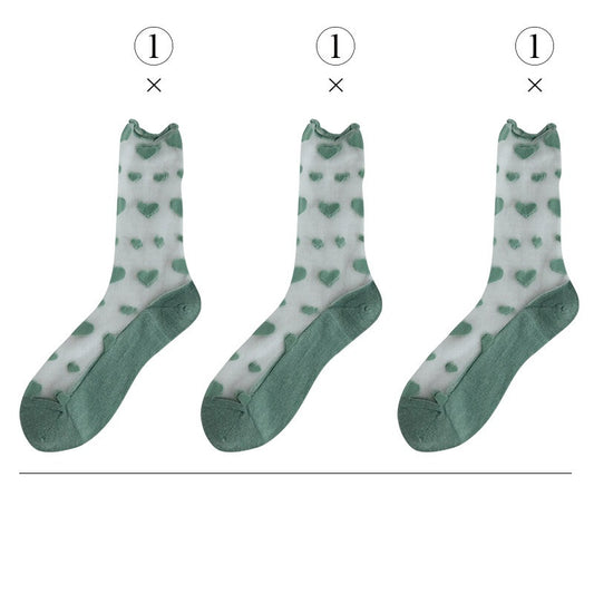 Love Socks Female Middle Tube Transparent Korean Glass Silk Ins Tide Crystal Socks