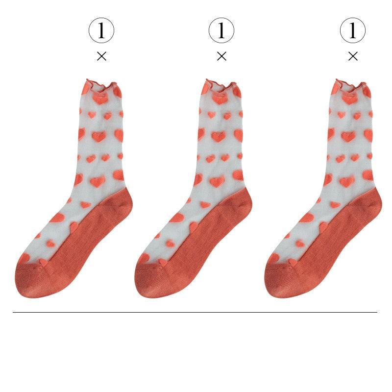 Love Socks Female Middle Tube Transparent Korean Glass Silk Ins Tide Crystal Socks