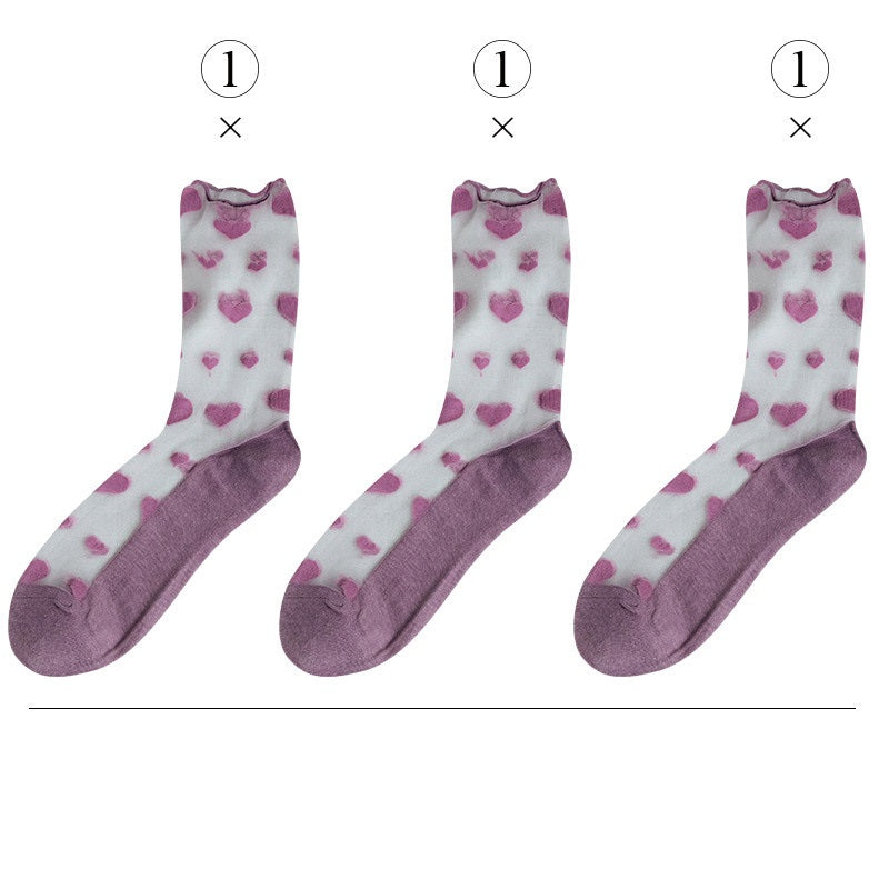 Love Socks Female Middle Tube Transparent Korean Glass Silk Ins Tide Crystal Socks