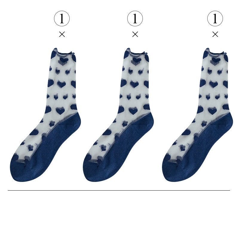 Love Socks Female Middle Tube Transparent Korean Glass Silk Ins Tide Crystal Socks