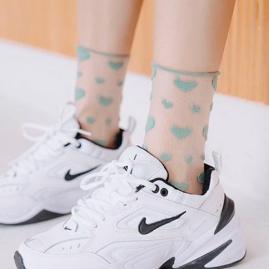 Love Socks Female Middle Tube Transparent Korean Glass Silk Ins Tide Crystal Socks
