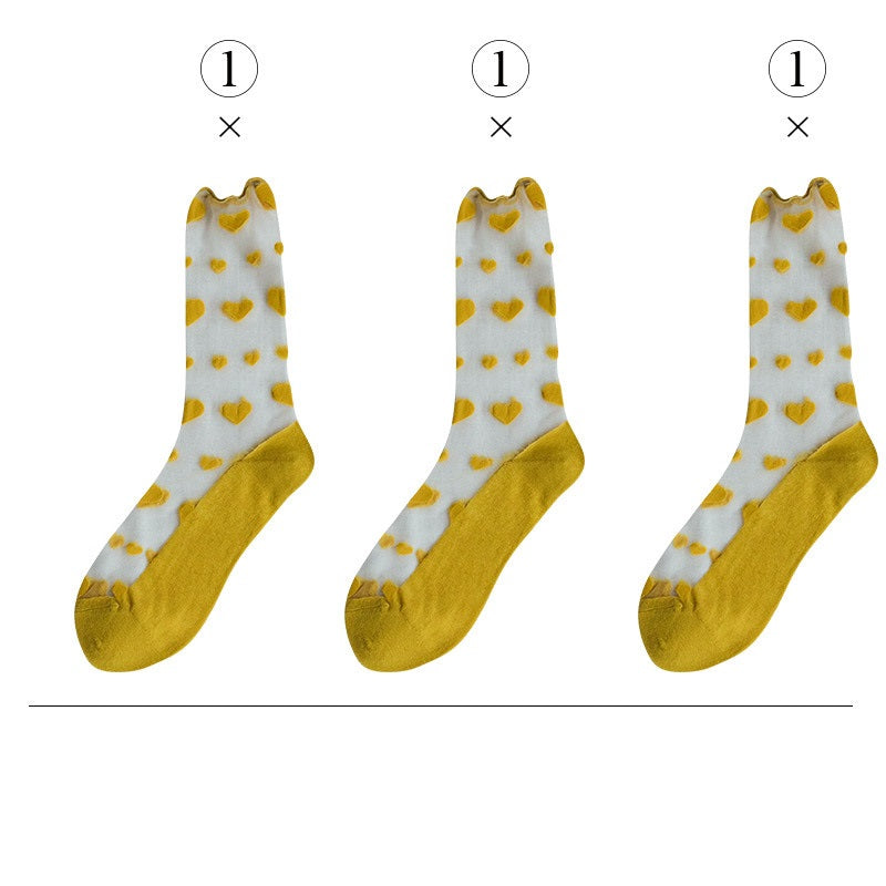 Love Socks Female Middle Tube Transparent Korean Glass Silk Ins Tide Crystal Socks