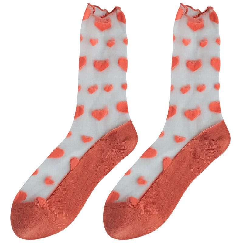 Love Socks Female Middle Tube Transparent Korean Glass Silk Ins Tide Crystal Socks