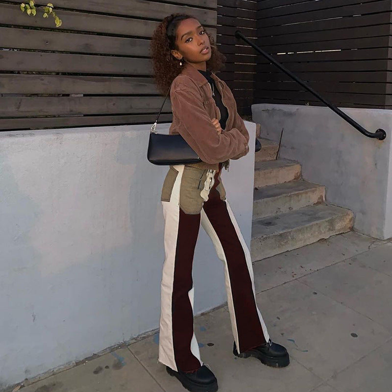 La-shaped Personality Stitching Jeans Slim Trousers