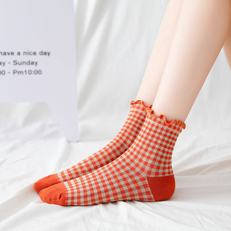 Women's Socks With Plaid In Cotton And Wood Ears