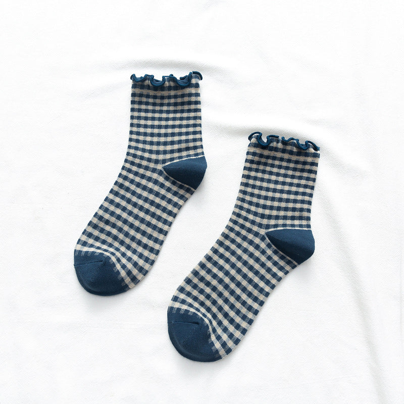 Women's Socks With Plaid In Cotton And Wood Ears