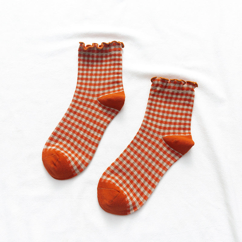 Women's Socks With Plaid In Cotton And Wood Ears