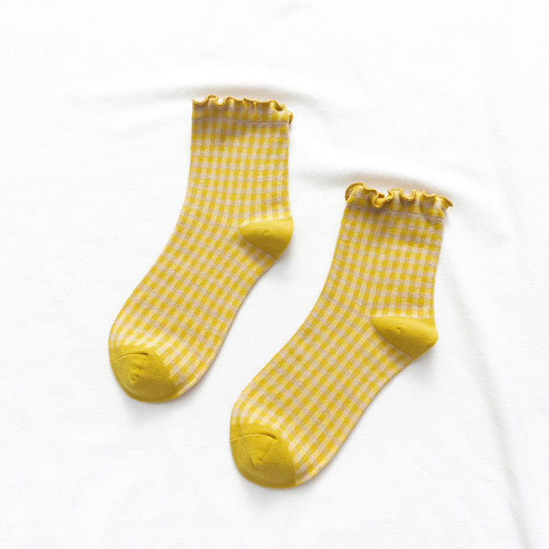 Women's Socks With Plaid In Cotton And Wood Ears