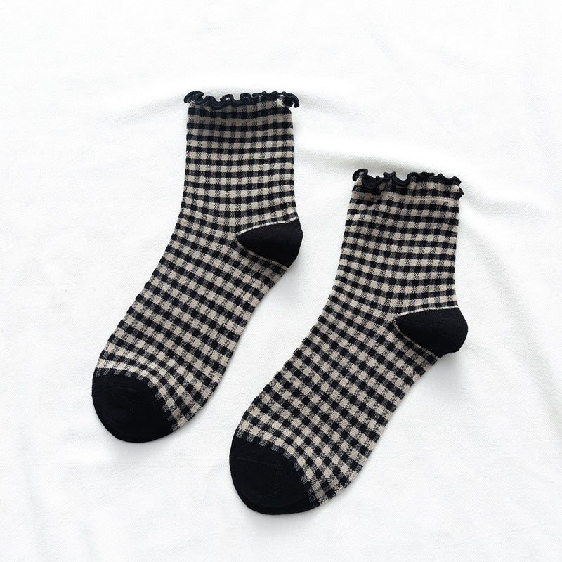 Women's Socks With Plaid In Cotton And Wood Ears