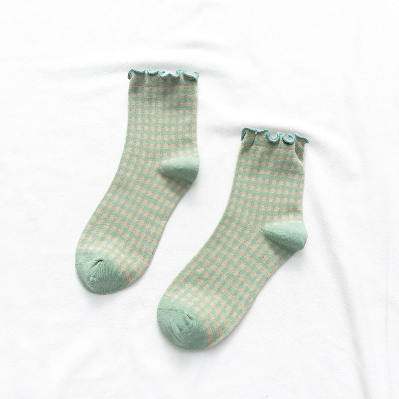 Women's Socks With Plaid In Cotton And Wood Ears