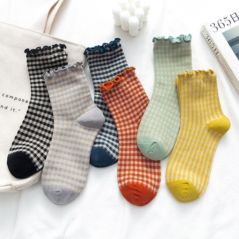 Women's Socks With Plaid In Cotton And Wood Ears