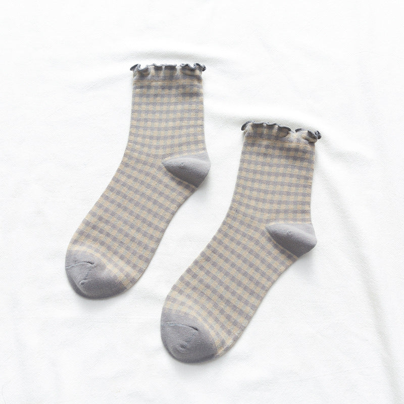 Women's Socks With Plaid In Cotton And Wood Ears
