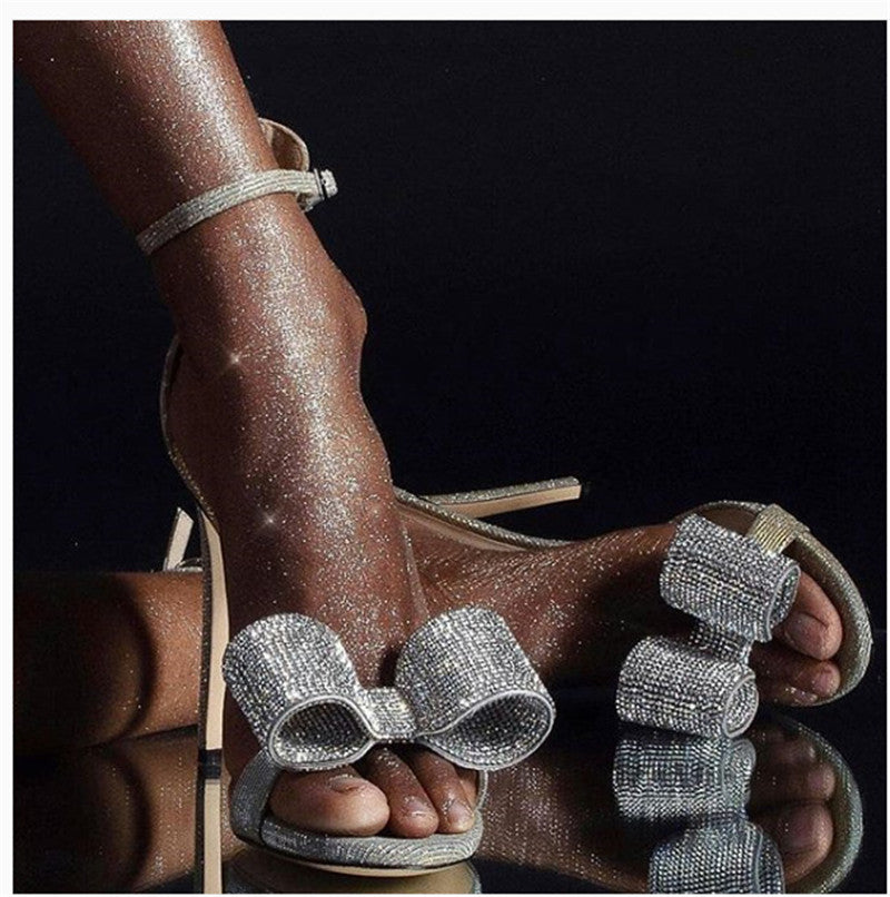Fish Mouth Bow Sequined Stiletto Heels